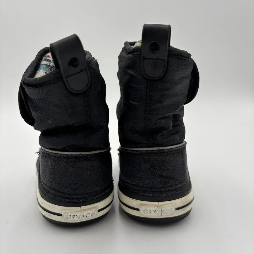 Crocs Puffer Snow Boots Baby Size 8 Black Crocband Winter Fleece‎ Lined